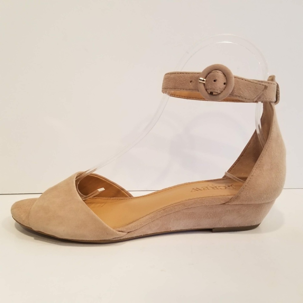 J. CREW Ankle Strap Sandal Low Wedge Heels Nude Suede Leather Womens Shoe Size 6 - Picture 6 of 12
